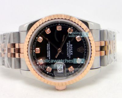 Rolex Datejust Two Tone Jubilee Replica Watch Black Diamond Face 